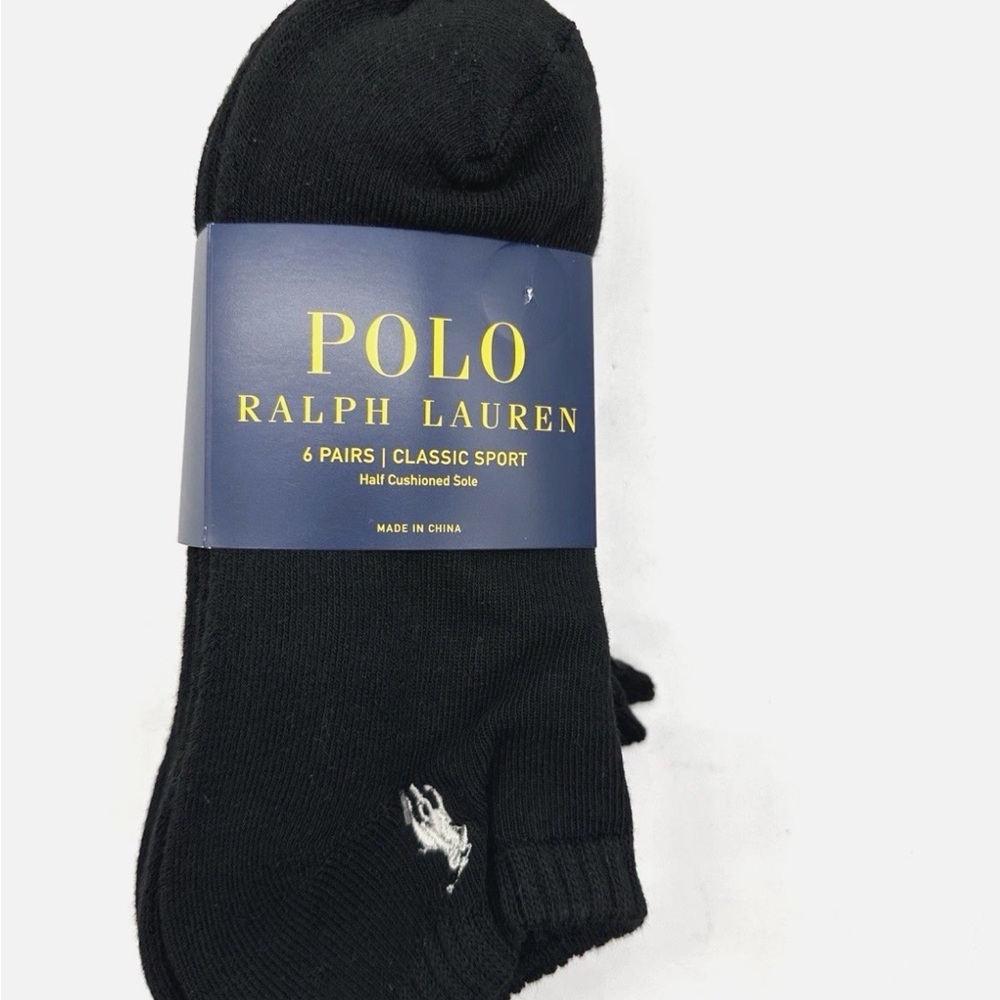 NEW 6 PAIR PACK POLO RALPH LAUREN MENS NO SHOW SOCKS BLACK SHOE SIZE 6-12.5